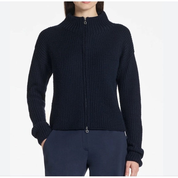 Ports 1961 Women’s Sweater Knit Cardigan Full Zip merino wool Bell sleeve Navy S - Picture 1 of 11